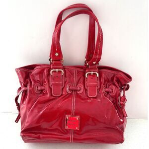 Dooney Bourke Red Patent Leather Chiari Bag Medium Drawstring Purse Satchel